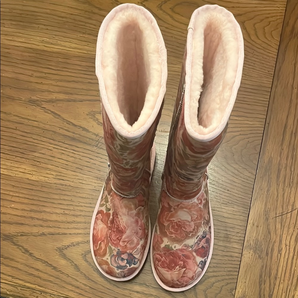 UGG Pink Floral Tall Sheepskin Boots - Picture 5 of 15